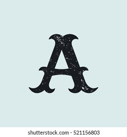 Letter A logo. Vintage decorative slab serif with rough grunge texture. Vector font for western, sport or historical labels, posters etc.