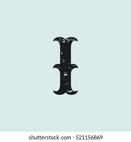 I letter logo. Vintage decorative slab serif with rough grunge texture. Vector font for western, sport or historical labels, posters etc.