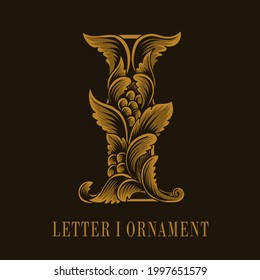 Letter I logo vintage ornament style