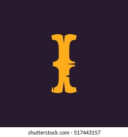 I letter logo. Vintage serif type with rough edges. Vector decorative font for horror or historical labels, posters etc.