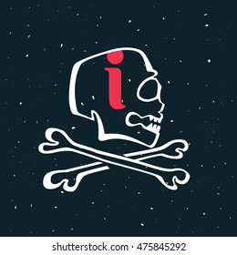 Letter I logo in vintage style skull. Vector design for banner, flag, t-shirt, labels or posters.
