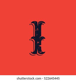 I letter logo in Vintage western victorian grunge style. Vector font for historical labels, posters etc.