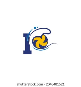 Letter I logo and volleyball hit into the water waves vector