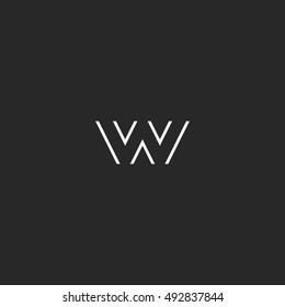 Letter logo W monogram initial, black and white hipster ww emblem, typography design element