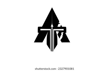 AT Letter logo in warrior themed with vector format. AT letter in warrior helmet logo, Easy to edit and customize. 