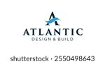 Letter A logo with water waves, water wave logo, Atlantic logo