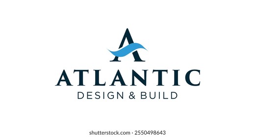 Letra A logotipo com ondas de água, logotipo de onda de água, logotipo Atlântico