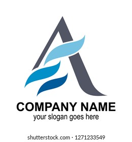 letter A logo with wave