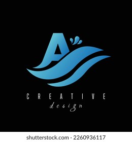 A Letter Logo with Waves and Water Drops Design Vector Illustration