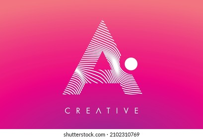 A Letter Logo with White Warp Lines Effect on Purple Background Vector. Cretive Artistic Elegant A Lines Logo Icon Illustration.