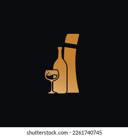 Letter I Logo With Wine Bottle Design Vector Illustration On Black Background. Wine Glass Letter I Logo Design