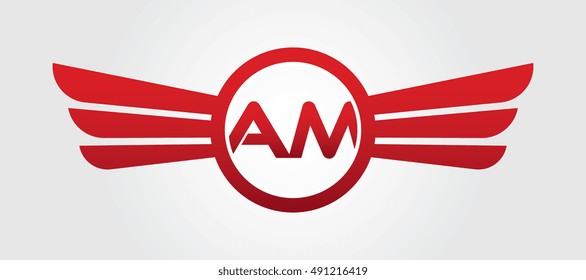 Letter AM Logo Winged Red Color