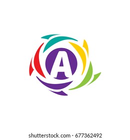 letter A logo within an colorful circle isolated on white background. 