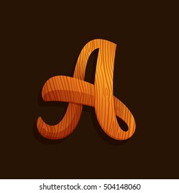 Letter A logo with wood texture. Vector elements for ecology poster, t-shirts and cards.