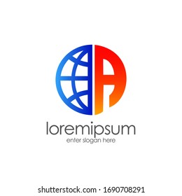Letter A logo, world globe logo design. for bussines, media, internet, etc. eps vector 10.