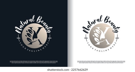 letter logo x with nature beauty concept design premium vector