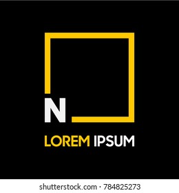 letter logo with yellow square, type font N