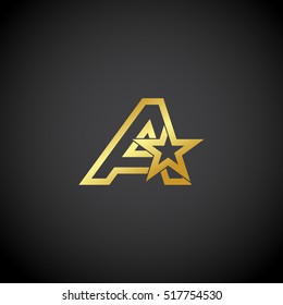 Letter A logo,Gold star sign Branding Identity Corporate unusual logo design template