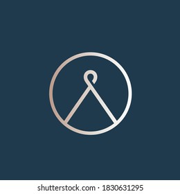 Letter A logo.Metallic typographic icon.Lettering sign.Alphabet initial isolated on dark background.Uppercase character in a circle frame.Elegant,modern,beauty,minimalist style.Thin lines.