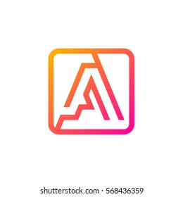 Letter A logo,Rounded rectangle shape symbol,Digital,Technology,Media,Pink and Yellow color