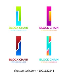 Letter i logos Colorful shape with Blockchain Technology and Abstract Interlocking, Bitcoin Cryptocurrency data, Digital connect link network Concept