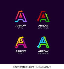 Letter A logotype with Arrows two directions concept, Financial Investment and Exchange logo, Reload Refresh Sync Symbol for your Business Company and Corporate identity Vector illustration