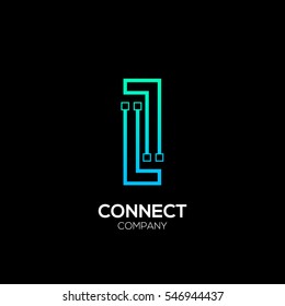 Letter I logotype blue and green color,Technology and digital abstract dot connection vector logo