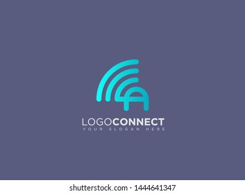 Letter A logotype blue and grey color,Technology and digital abstract connection. Wifi vector logo