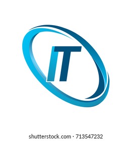 letter IT logotype design for company name colored blue swoosh. vector logo for business and company identity.
