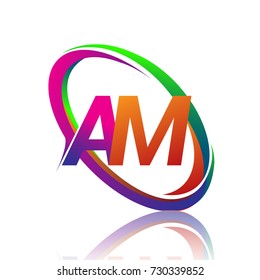 letter AM logotype design for company name colorful swoosh. vector logo for business and company identity.