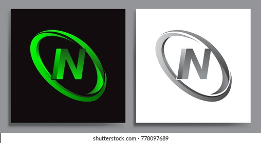 letter IN logotype design for company name colored Green swoosh and grey. vector set logo design for business and company identity.
