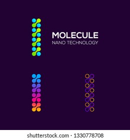 Letter i Logotype with Dots and Curve , Circle Shape and Line Connection, Molecule and Nano Technology logo, Innovation and DNA Icons, Medical Cosmetics Symbols, Science Laboratory Cell Signs