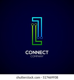 Letter I logotype green and blue color,Technology and digital abstract dot connection vector logo