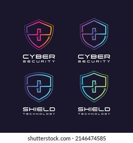Letter I logotype with Line Dots and Cyber Shield Security Logo Digital Technology Business Company