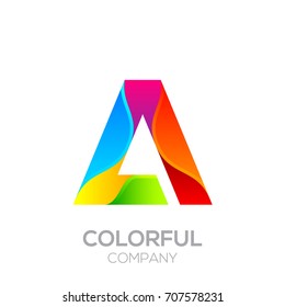 Letter A logotype made of stripes with Glossy colorful and gradient, Rainbow Vibrant Colors for your Corporate identity vector design template