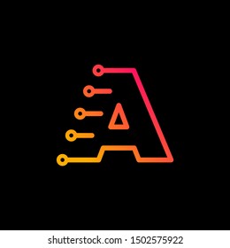 Letter A logotype monoline Technology, digital, electronics, chip, connection concept. Modern Logo Technology for Business. Logotypes of Digital combining with circuit . - vector