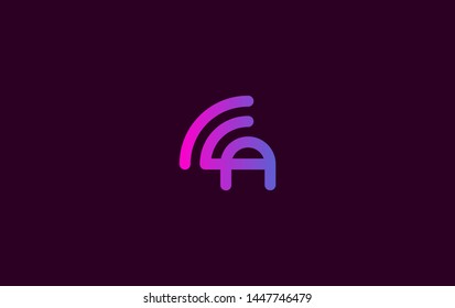 Letter A logotype purple and pink color,Technology and digital abstract connection. Wifi vector logo