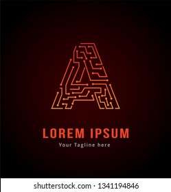 Letter A logotype red and orange colour, Technology and digital abstract dot connection vector logo. (sign, symbol, icon, design element). Technology design - Vector