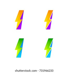 Letter i logotype set with Thunder Electric logo, Energy, Power, Flash, Lighting Bolt colorful concept for your Corporate identity vector design template