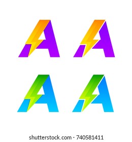 Carta Un conjunto de logotipos con el logotipo Thunder Electric, Energy, Power, Flash, Light Bolt colorido concepto para su plantilla de diseño de vector de identidad corporativa