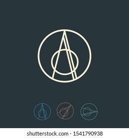 Letter A logo.Typographic icon.Abstract alphabet initial isolated on dark background.Lettering sign.Modern,geometric,web,tech,emblem style shape for company branding.Vector character in a circle.