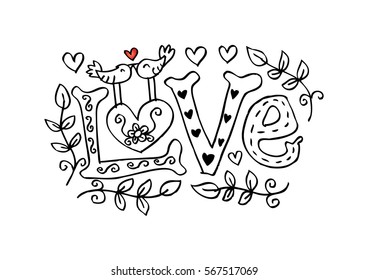 Letter love with floral decor and bird