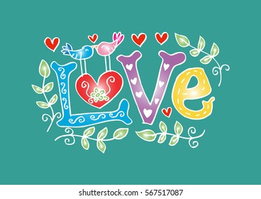 Letter love with floral decor and bird