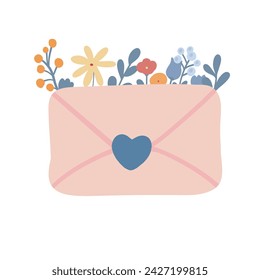 Letter love post flowers flat design