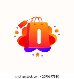 I letter with love shopping bag icon and Sale tag vector element design. I alphabet illustration template for corporate identity, Special offer tag, Super Sale label, sticker, poster etc.