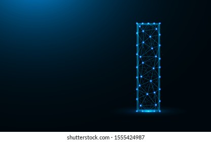 Letter I low poly design, alphabet abstract geometric image, font wireframe mesh polygonal vector illustration made from points and lines on dark blue background