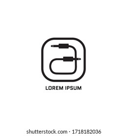 Letter a lowercase alphabet logo design template. Cable jack audio logo concept with rounded square shape. Black and white
