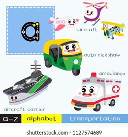 Letter A lowercase children colorful transportations ABC alphabet tracing flashcard for kids learning English vocabulary and handwriting Vector Illustration.