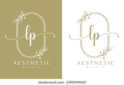 Letter LP Beauty Logo mit floralem Ornament