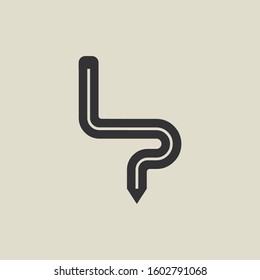Letter LP pencil shape logo design. Link icon in flat style isolated on grey background. Graphic alphabet symbol for your corporate business identity, website, app, UI. Arts logo design inspiration.